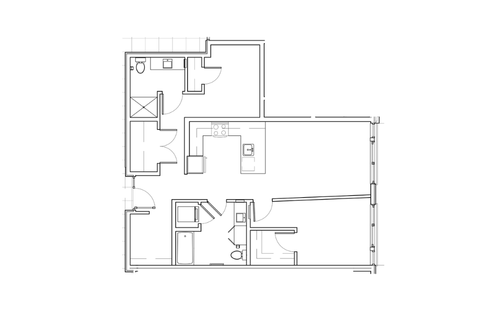2x2 Den - 2 bedroom floorplan layout with 2 baths and 657 square feet.